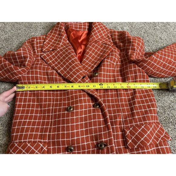 Vintage Wool Peacoat Orange White Checkered 60s 70s Union Made Size Medium - Picture 10 of 10
